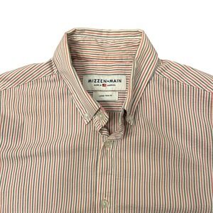 Mizzen+Main Button Down Shirt Mens Large Trim Fit Red White BL Stripe Seersucker